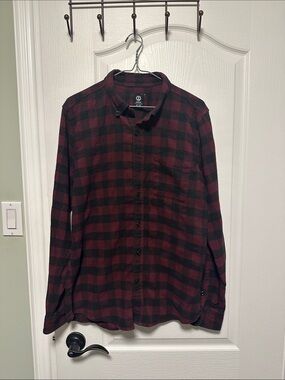 Men's Red and Black Plaid Button-Down Shirt